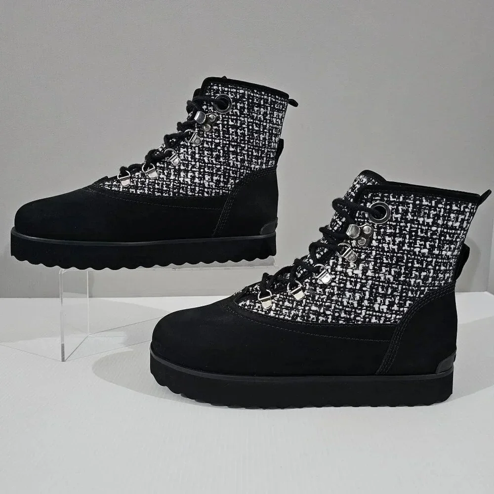 Larroude Black and White Tweed Lace-Up Ankle Booties - Picture 2 of 12